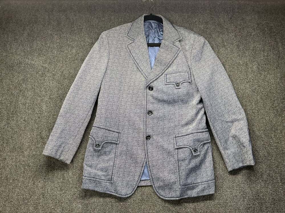 Vintage Herringbone Tweed Sports Jacket Blazer Blue Gray Wool